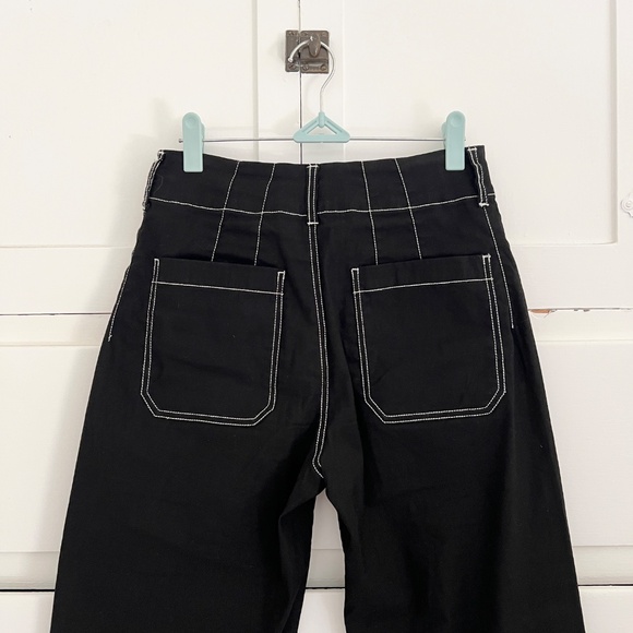 Anthropologie Maeve The Colette Cropped Wide-Leg Pants Contrast-Stitch Black 26 - Picture 7 of 8